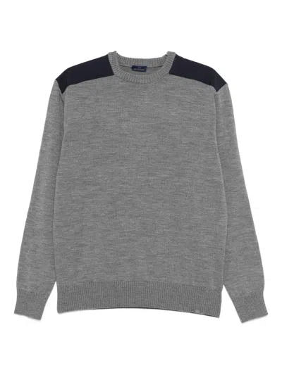 Paul & Shark Wool Crewneck Sweater Contrast Panels In Gray