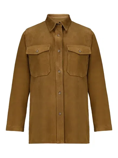 Paula Tiger-flower Embroidered Suede Shirt In Brown