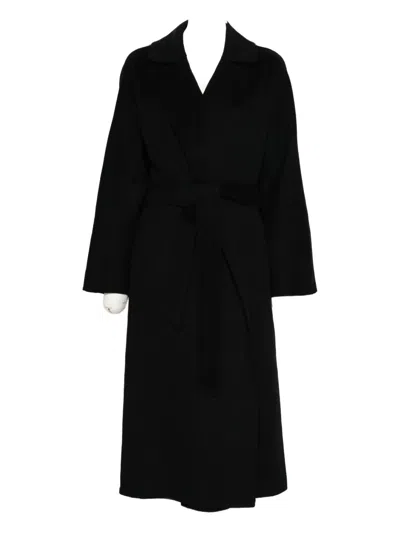 P.a.r.o.s.h Black Belted-waist Cashmere Midi Coat In Black