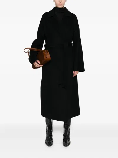 P.a.r.o.s.h Black Belted-waist Cashmere Midi Coat In Black