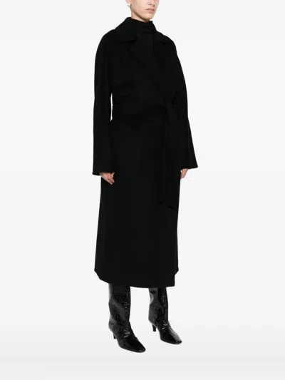 P.a.r.o.s.h Black Belted-waist Cashmere Midi Coat In Black