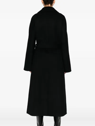 P.a.r.o.s.h Black Belted-waist Cashmere Midi Coat In Black