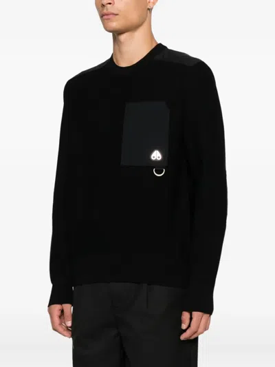 Moose Knuckles Lowan Panelled Knit Sweatshirt In Black