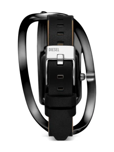 Diesel Wrap-d Black Leather Watch In Black