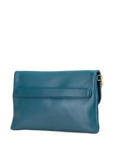 Pre-owned Dior 2021 Medium Calfskin Double Chain Bag Crossbody Bag In Blue