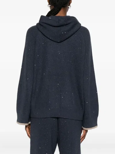 Brunello Cucinelli Sequin-embellished Hoodie In Blue