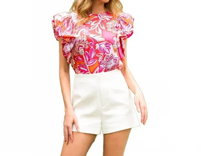 Thml Flutter Poplin Sleeve Floral Top In Pink In Pink