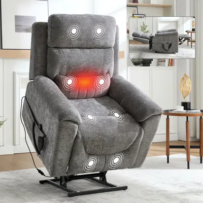 Streamdale Furniture Streamdale Power Lift Recliner, 350 Lbs, Massage & Heat, Grey In Gray