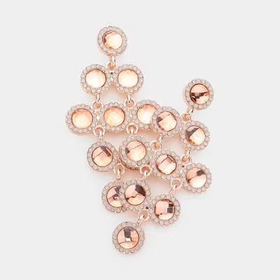 Fashnzfab Round Stone Cluster Vine Dangle Evening Earrings - Peach In Pink