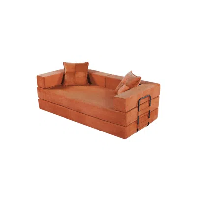 Streamdale Furniture Streamdale Corduroy Sleeper Sofa Bed With Square Pillow In Orange