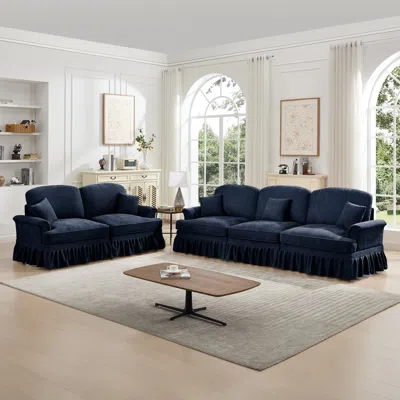 Streamdale Furniture Streamdale Blue Modular Sofa Set With Flared Arms & Removable Skirts In Blue