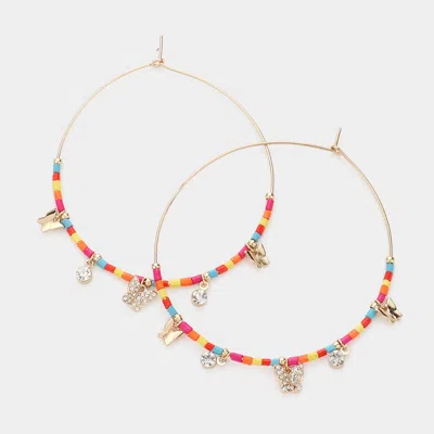 Fashnzfab Rhinestone Embellished Metal Heart Beaded Open Circle Earrings In Multi