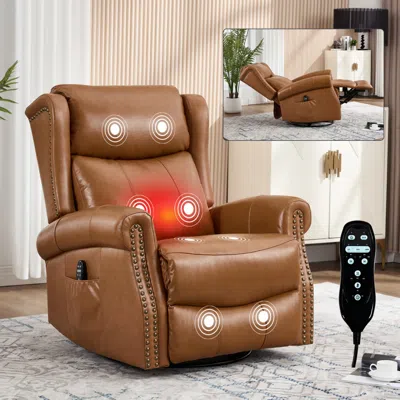 Streamdale Furniture Streamdale Leather Heat Massage Rocker Recliner, Yellow In Brown