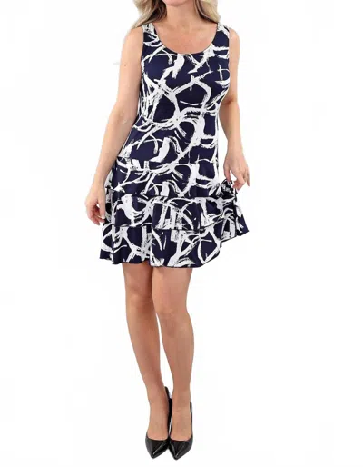 Michael Tyler Sleeveless Ruffle Dress In Deep Navy/white In Blue