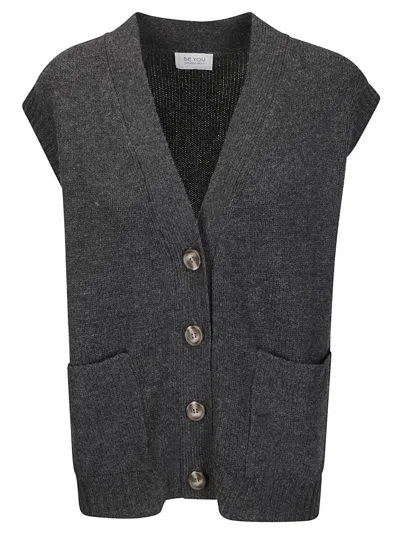 Be You Refined Cashmere Gilet With Contrasting Front Buttons And Deep Neckline In Black