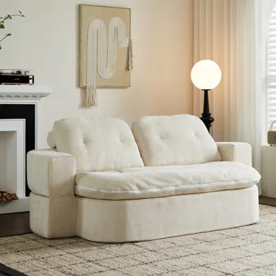 Streamdale Furniture Streamdale Convertible Chenille Floor Sofa Bed With Pillows & Quilt In Neutral