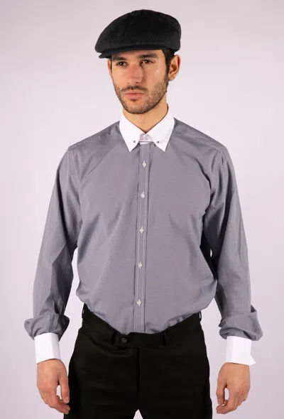 Truclothing Navy Club Collar Shirt With Bar Poplin Pin In Gray