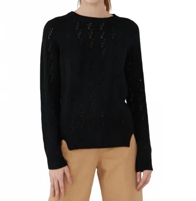 Revive Cashmere Cashmere Pointelle Stitch Sweater In Black In Black