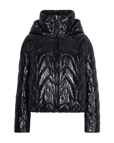 Patrizia Pepe Quilted Down Jacket With Hood In Black In Black