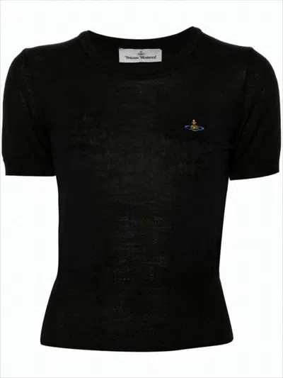 Vivienne Westwood Classic Short-sleeve Knitwear With Subtle Embroidery In Black
