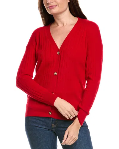 Kier + J Ribbed V-neck Wool & Cashmere-blend Cardigan In Red