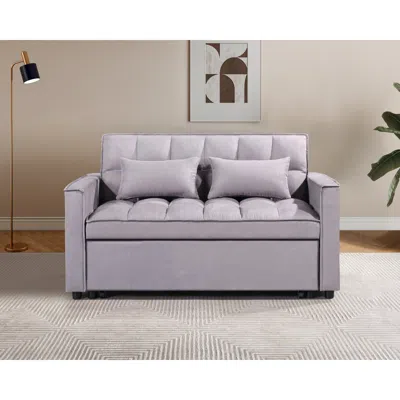 Streamdale Furniture Streamdale 3-in-1 Convertible Sofa Bed - Suede Sleeper Couch For Small Spaces In Gray