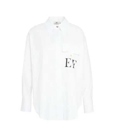 Elisabetta Franchi Oversized Shirt With Iconic Logo Print In White
