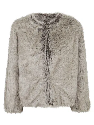 Antonelli Cropped Faux Fur Jacket With Round Neckline And Relaxed Fit In Gray