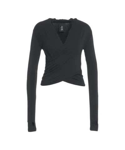 Thom Krom Wrap-front Long-sleeve Top In Black