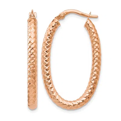 Diamond2deal 14k Rose Gold Polished And Textured Oval Shape Hoop Earrings In Gold
