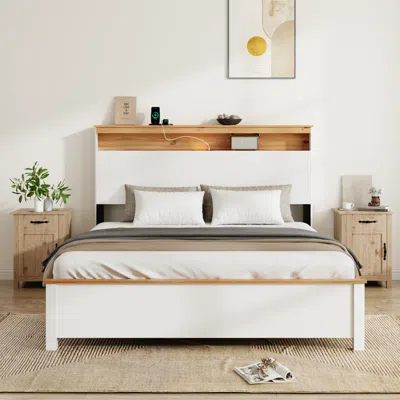 Streamdale Furniture Streamdale Wooden Bed Stand With Charging Station Headboard In White