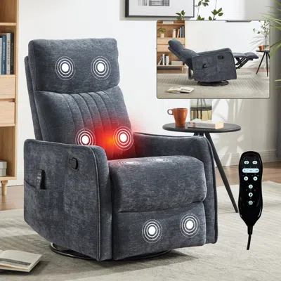 Streamdale Furniture Streamdale Blue Heat Massage Rocker Swivel Recliner In Gray