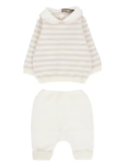 Little Bear Striped Trousers Set In White