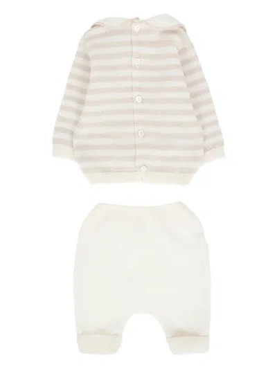 Little Bear Striped Trousers Set In White
