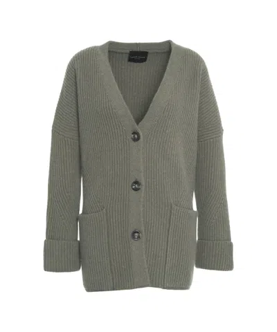 Roberto Collina Ribbed Knit Grey Cardigan With Relaxed Fit And V-neckline In Gray