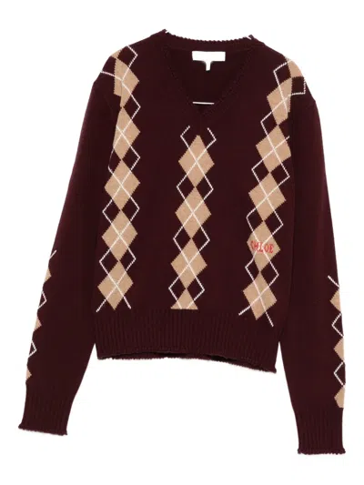 Chloé Chloe Argyle-intarsia Wool And Cashmere-blend Jumper In Brown