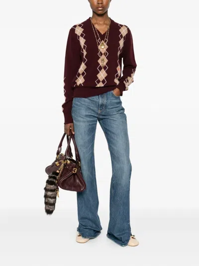 Chloé Chloe Argyle-intarsia Wool And Cashmere-blend Jumper In Brown