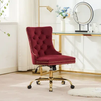 Streamdale Furniture Streamdale Velvet Home Office Chair - Wine Red In Red