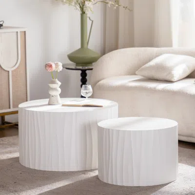 Streamdale Furniture Streamdale Nesting Coffee Table Set - Round Wood Modern Accent Tables In White