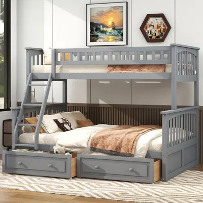 Streamdale Furniture Streamdale Twin Over Full Bunk Bed With Drawers, Convertible Beds, Gray In Gray
