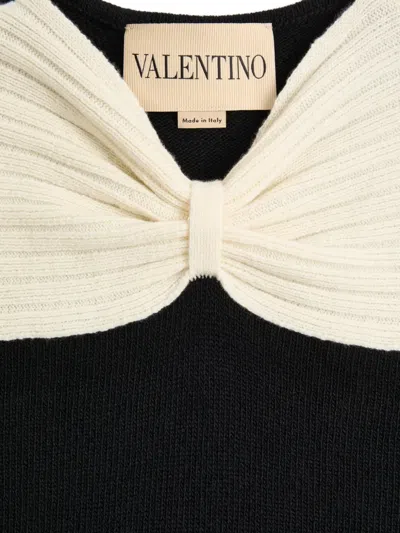 Valentino Bow-detailed Two-tone Wool Sweater In Black