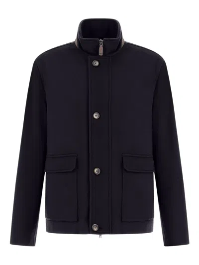 Herno High-neck Buttoned Jacket In Blue