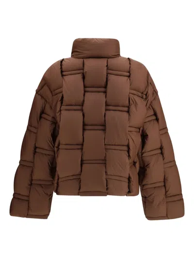 Raxxy Dark Brown Down Jacket With Woven Padded Design  In Brown