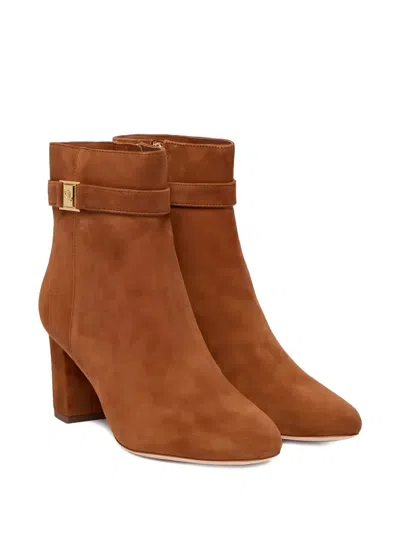 Ralph Lauren Kellie Lauren Tan Suede Block Heel Ankle Boots Siz In Brown