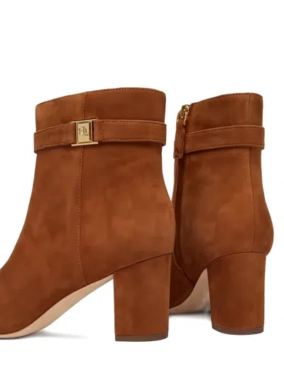 Ralph Lauren Kellie Lauren Tan Suede Block Heel Ankle Boots Siz In Brown