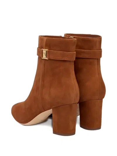 Ralph Lauren Kellie Lauren Tan Suede Block Heel Ankle Boots Siz In Brown