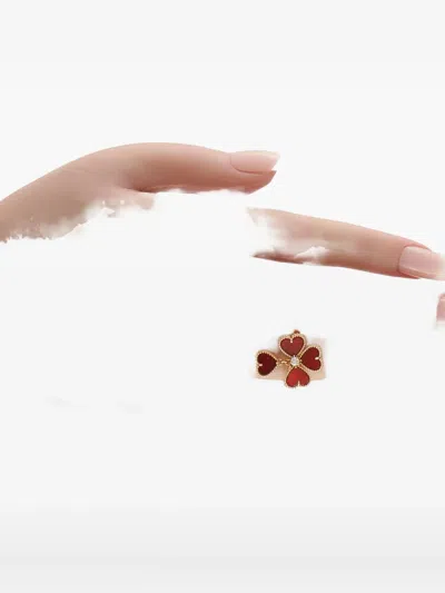 Pre-owned Van Cleef & Arpels 18k Rose Gold Sweet Alhambra Diamond And Carnelian Ring In Pink