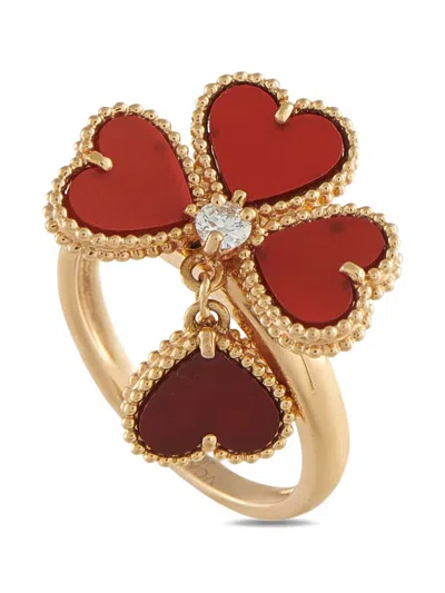 Pre-owned Van Cleef & Arpels 18k Rose Gold Sweet Alhambra Diamond And Carnelian Ring In Pink
