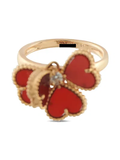 Pre-owned Van Cleef & Arpels 18k Rose Gold Sweet Alhambra Diamond And Carnelian Ring In Pink