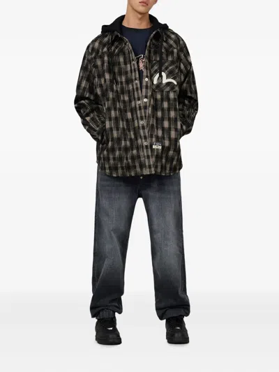 Evisu Hooded Check Jacket In Black